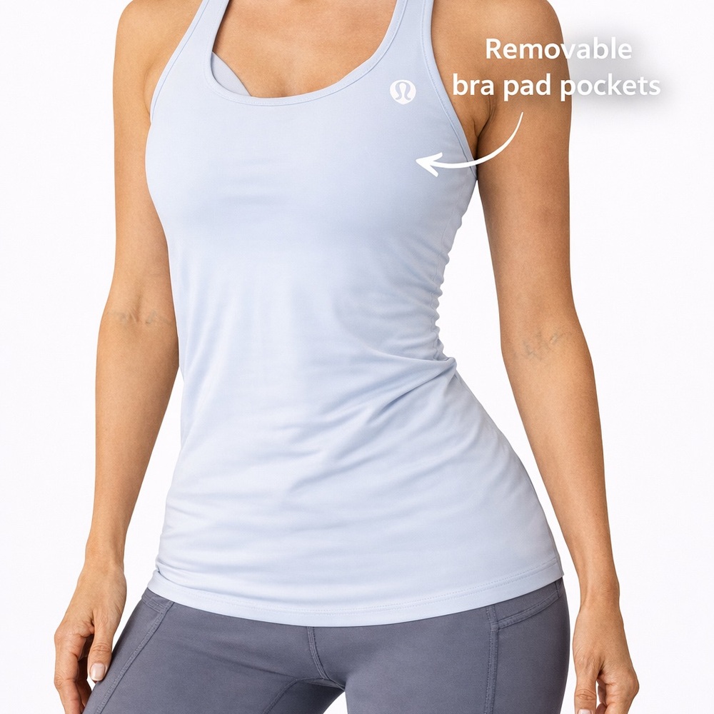 lululemon Light Blue Scoop Neck Racerback Tank with inserts for pads